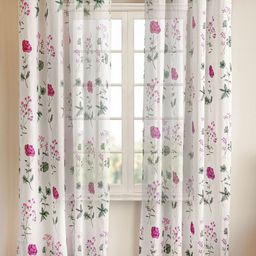 HOMEMONDE 2 Pcs White & Pink Floral Cotton Sheer Window Curtain-image-58