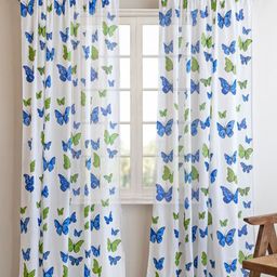 HOMEMONDE White & Blue 2 Pieces Butterfly Printed Sheer Cotton Window Curtains-image-81