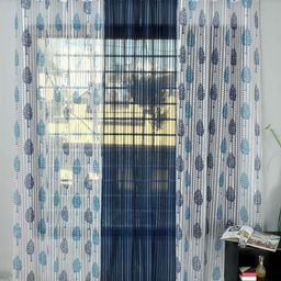 Aura Navy Blue & White 3 Pieces Ethnic Motifs Sheer Window Curtains-6