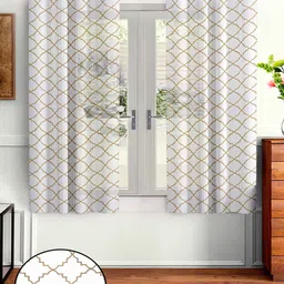 Aura White & Beige 2 Pieces Embroidered Sheer Window Curtain-picture-14