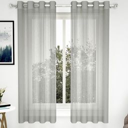 Story@home Grey & Silver-Toned Set of 2 Striped Sheer Window Curtain-picture-19