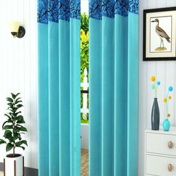 Homefab India Turquoise Blue & Black Set of 2 Window Curtain-13