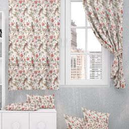 EasyGoods White & Red Floral Black Out Window Curtain-33