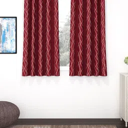 Story@home Maroon & White Geometric Black Out Window Curtain-1