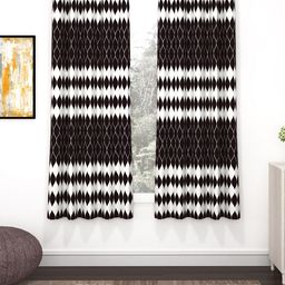 Story@home Nature Black & White 2 Pieces Geometric Printed Window Curtains-picture-1