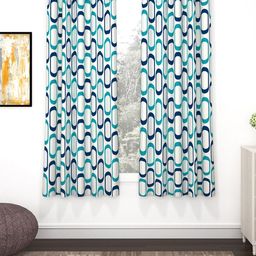Story@home Nature White & Blue 2 Pieces Geometric Printed Window Curtains-image-13