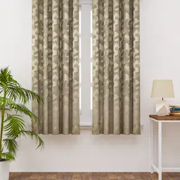 HAPPY HUES Beige & Brown Set of 2 Geometric Window Curtain-14
