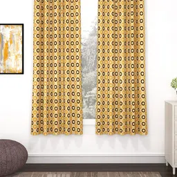 Story@home Nature Beige & Brown Set of 2 Geometric Window Curtains-7
