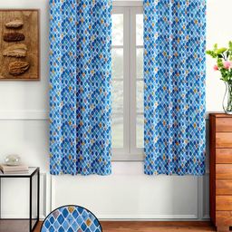 Aura Blue & White 2 Pieces Geometric Window Curtain-image-101