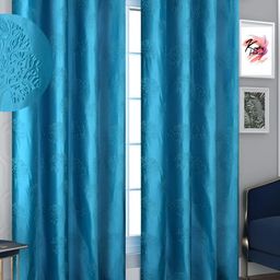 Kraftiq Homes Blue 2 Pieces Floral Textured Room Darkening Window Curtain-image-26