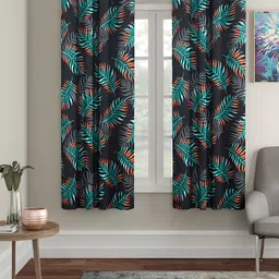 Aura Black & Blue 2 Pieces Abstract Printed Eyelet Window Curtains-4