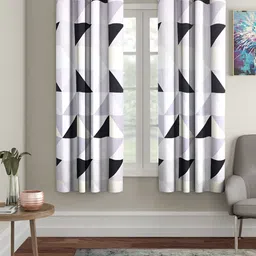 Aura White & Black 2 Pieces Geometric Printed Eyelet Window Curtains-image-54