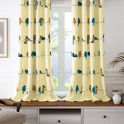 Story@home Yellow & Blue 2 Pieces Birds Printed Cotton Room Darkening Window Curtains-54