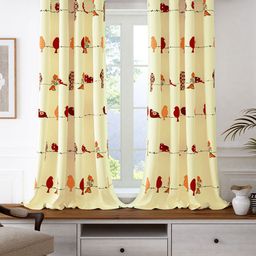 Story@home Yellow & Red 2 Pieces Birds Printed Cotton Room Darkening Window Curtains-6