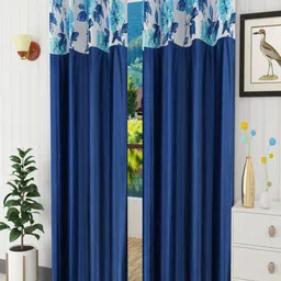 Homefab India Navy Blue & White Set of 2 Floral Door Curtain-16