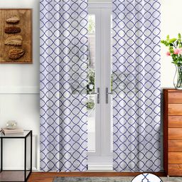Cortina White & Blue Set of 2 Embroidered Sheer Door Curtain-image-28