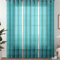 Lunar Days Blue & White 3 Pieces Striped Sheer Door Curtain Set-43