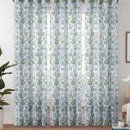 Lunar Days 3 Pcs Green & White Floral Sheer Door Curtain-picture-18