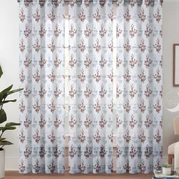 Lunar Days Brown & White 3 Pieces Floral Sheer Door Curtain Set-image-98