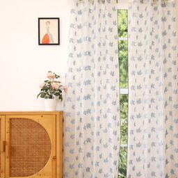 Ariana Blue & Off White Floral Sheer Door Curtain-image-23