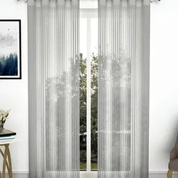THE CONVERSION Grey 2 Pieces Striped Lightweight Tissue Sheer Door Curtains-49