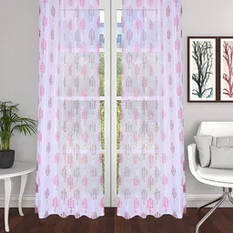 THE CONVERSION Pink & White 2 Pieces Floral Printed Sheer Door Curtains-image-80