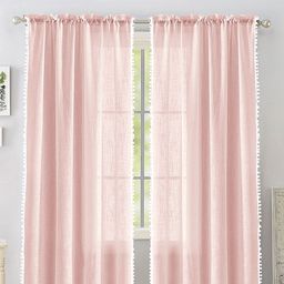 HOMEMONDE 2 Pcs Pink & White Sheer Cotton Door Curtain-47