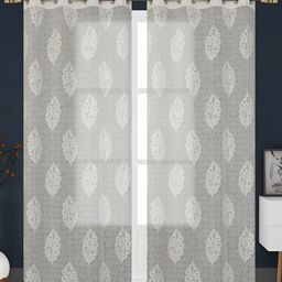 Aura Cream 2 Pieces Floral Sheer Door Curtains-28