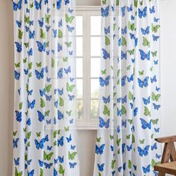 HOMEMONDE White & Blue 2 Pieces Floral Cotton Sheer Door Curtains-21