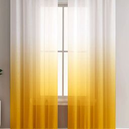 HOMADORN Yellow & White Set of 2 Sheer Door Curtain-9