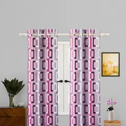 Kuber Industries Pink & Purple 4 Pieces Geometric Printed Sheer Door Curtains-picture-38