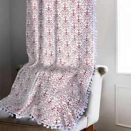 Cortina White & Red Single Ethnic Motifs Cotton Door Curtain-16