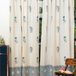 URBAN SPACE White & Blue 2 Pieces Ethnic Motifs Cotton Door Curtains-picture-3