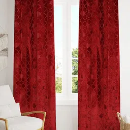 Bajo's Maroon 2 Pieces Ethnic Motif Velvet Door Curtains-image-53