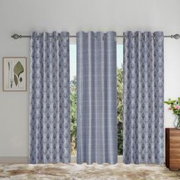 SOKNACK Grey 3 Pieces Ethnic Motifs Black Out Door Curtains-6