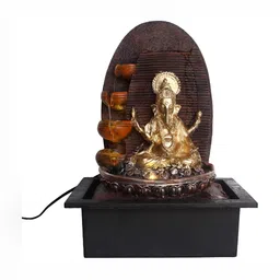 CHRONIKLE Brown & Black Lord Ganesh Idol 4-Step Diya Water Fountain With LED Light-image-87