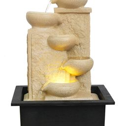 CHRONIKLE Cream & Black 5-Step Diya Water Fountain With LED Light-image-99