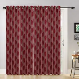 HOSTA HOMES Maroon Set of 4 Floral Sheer Long Door Curtains-image-89