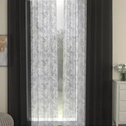ROSARA HOME Dove Chanderi Grey & Black 4 Pieces Sheer Long Door Curtains-11