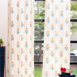 URBAN SPACE White & Yellow 2 Pieces Floral Printed Long Door Curtains-89