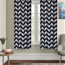 Home Sizzler Set of 2 Black & Grey Window Curtains-12