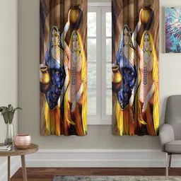 Home Sizzler Brown & Blue Set of 2 Window Curtains-image-93