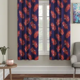 Cortina Navy Blue & Orange Set of 2 Printed Window Curtains-41