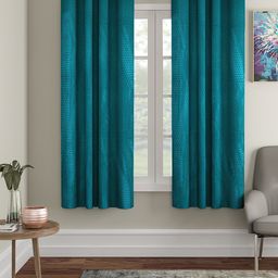 Cortina Teal Green Set of 2 Polka Dots Embossed Plain Polyester Window Curtains-7