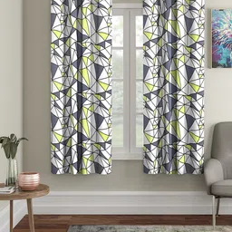 Cortina White & Grey Set of 2 Digital Printed Window Curtains-28