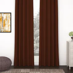 Story@Home Faux Silk Solid 300GSM Brown Room Darkening Blackout Door Curtain - Set of 2-10