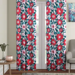 Cortina Teal Green & Pink Set of 2 Floral Printed Door Curtains-13