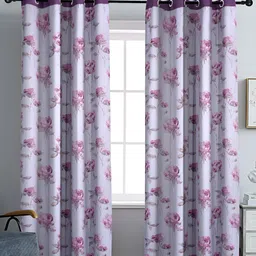 Cortina White & Pink 2 Pieces Floral Black Out reversible eyelet Door Curtains-image-26
