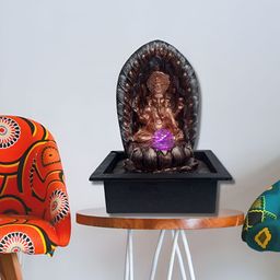 CHRONIKLE Brown & Gold-Toned Lord Ganesh Idol Water Fountain With LED Crystal Ball-image-119
