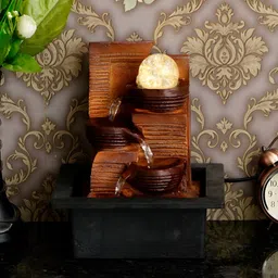 CHRONIKLE Brown & Black 3-Step Diya Water Fountain With LED Crystal Ball-image-46